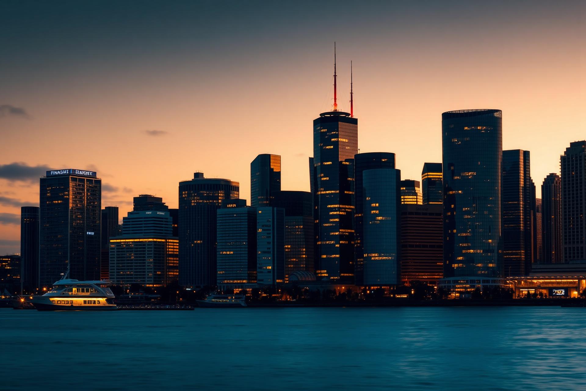 Australian financial district skyline at dusk